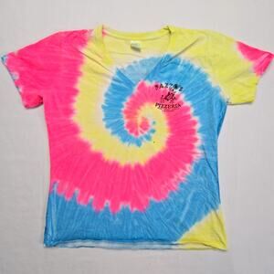 Pazzo's Pizzeria Tie Dye Shirt Skeleton Snowboard Graphic V-neck Tee XL